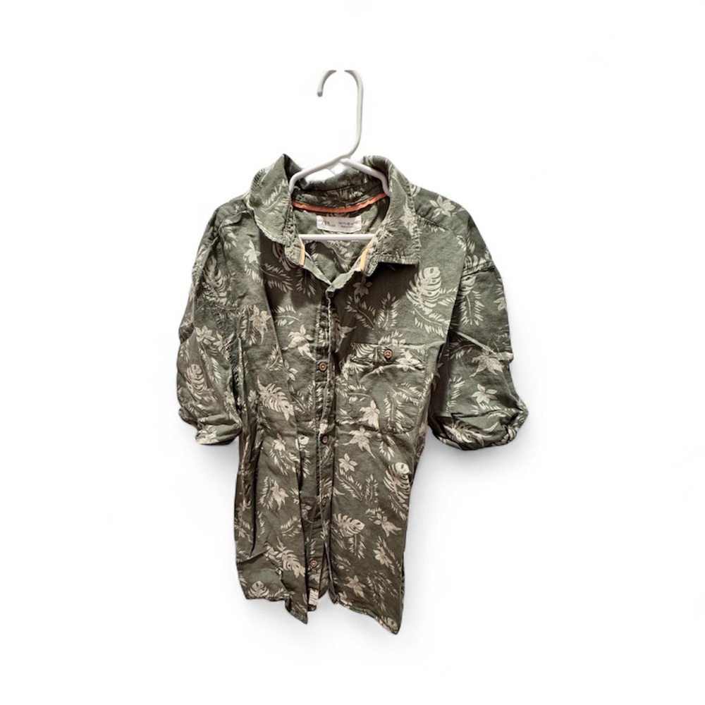 Zara boys Green Leaf Print Button Down Shirt